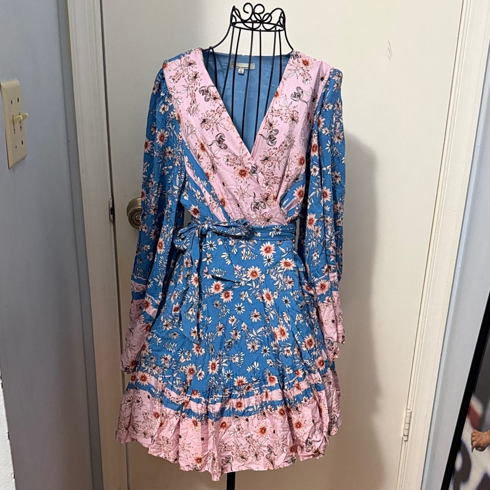 The Clothing Company Blue and Pink Patterned Wrap Dress